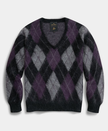 Brooks Brothers Brooks Brothers x Needles - Mohair Argyle V-Neck Knit Black