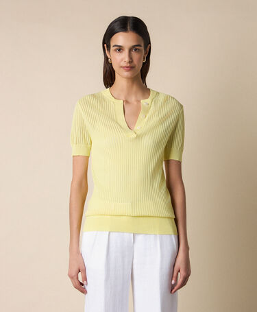Brooks Brothers Polo Henley en Maille de Viscose Pointelle Jaune
