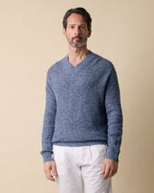 Brooks Brothers Pull en Coton-Lin mouLiné avec col en V Denim