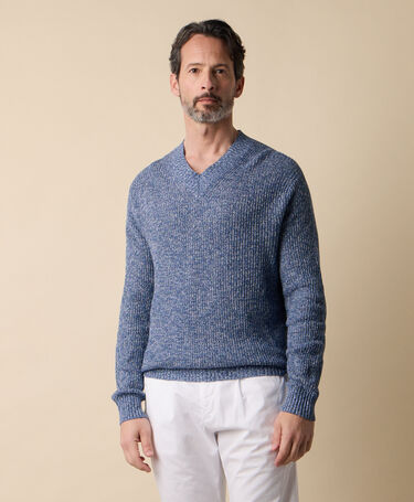 Brooks Brothers Pull en Coton-Lin mouLiné avec col en V Denim
