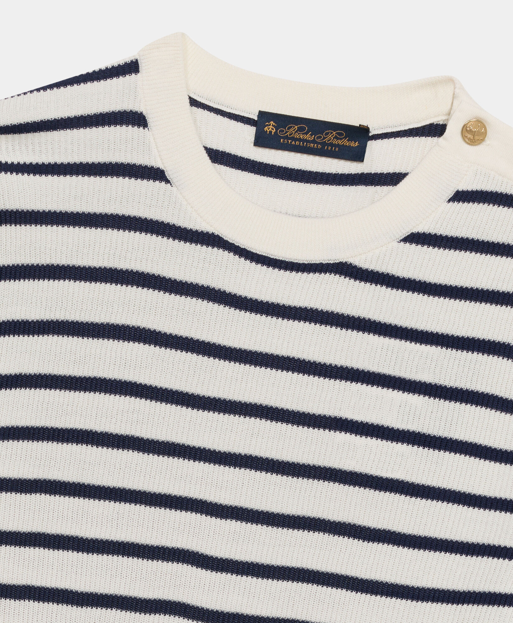 Striped Crewneck Sweater with Logo Gold Buttons