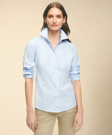 Brooks Brothers Fitted Non-Iron Oxford Shirt with Forward Point Collar Light Blue