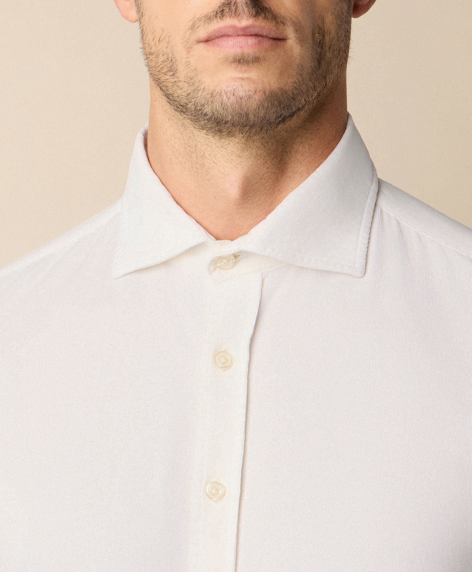 Slim Fit Cotton Corduroy Shirt with Spread Collar