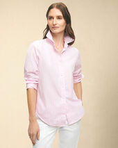 Brooks Brothers Classic Fit Non-Iron Striped Stretch Poplin Supima Shirt with Button Down Collar Pink