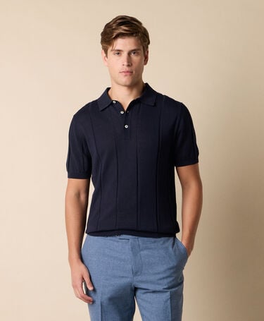 Brooks Brothers Polo de Algodón-Lino en Punto Azul Marino