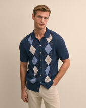 Brooks Brothers Jersey Intarsia Argyle Polo Cardigan Blue