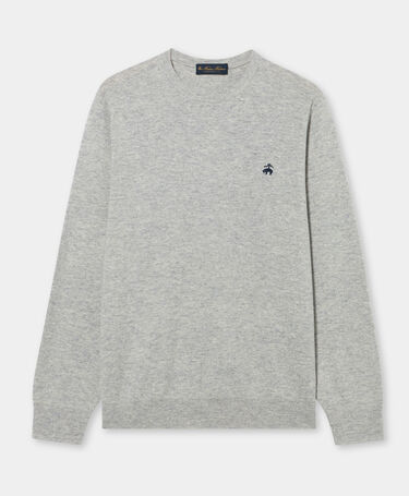 Brooks Brothers Rundhalspullover aus Lammwolle mit Logo Hellgrau