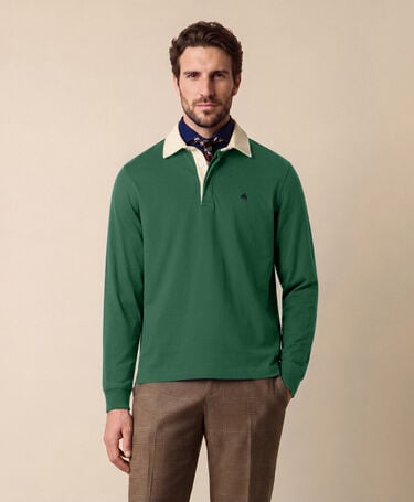 Brooks Brothers Rugby-Polo mit Cord-Kragen Dunkelgrün