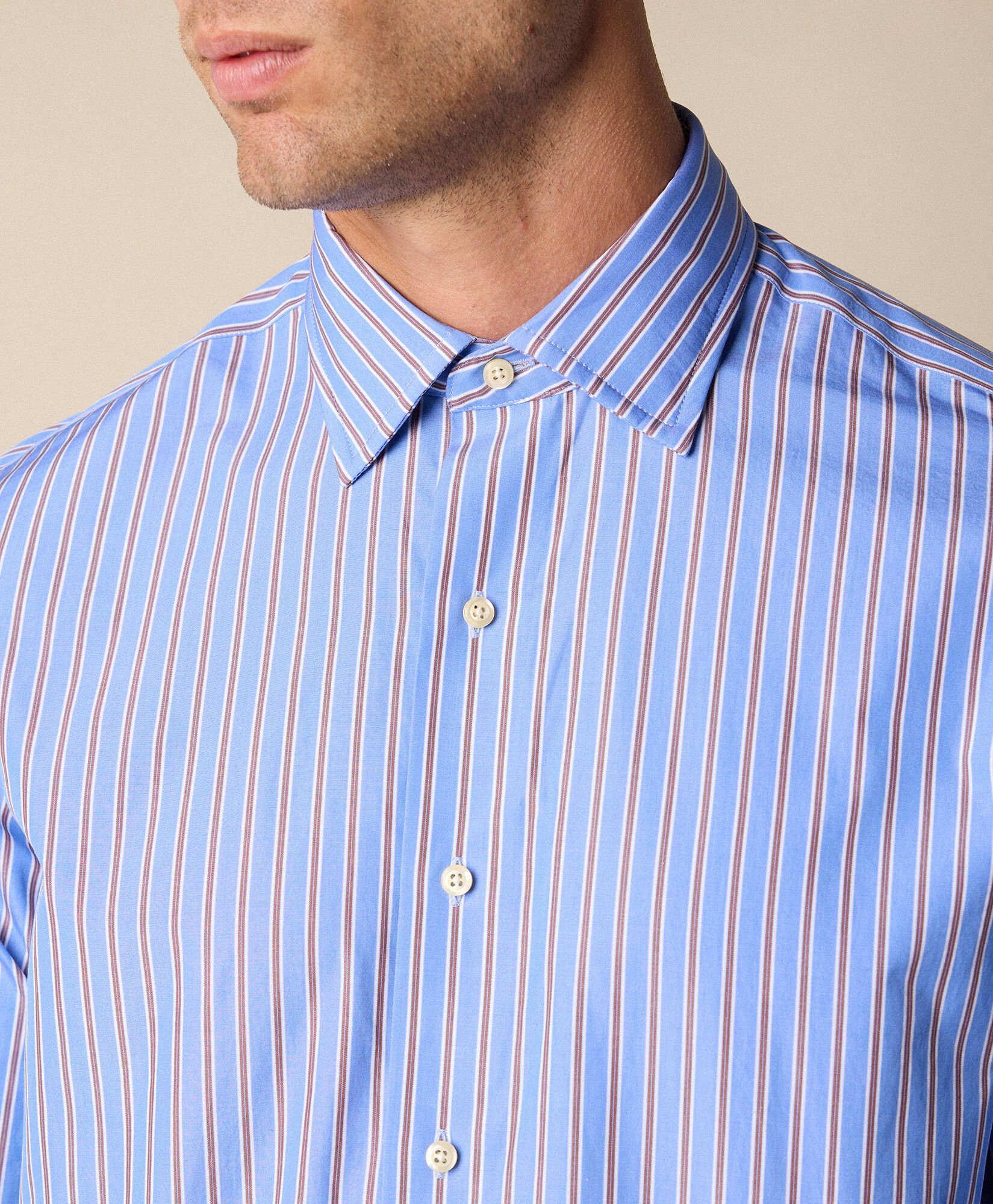 Thomas Mason Striped Regular Fit Cotton Shirt with Ainsley Collar
