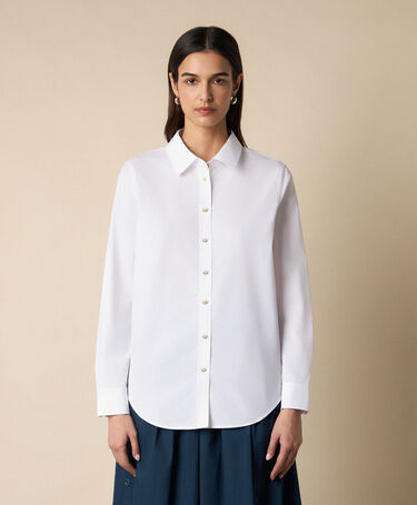 Brooks Brothers Blouse en PopeLine avec Boutons Logo Or Blanc