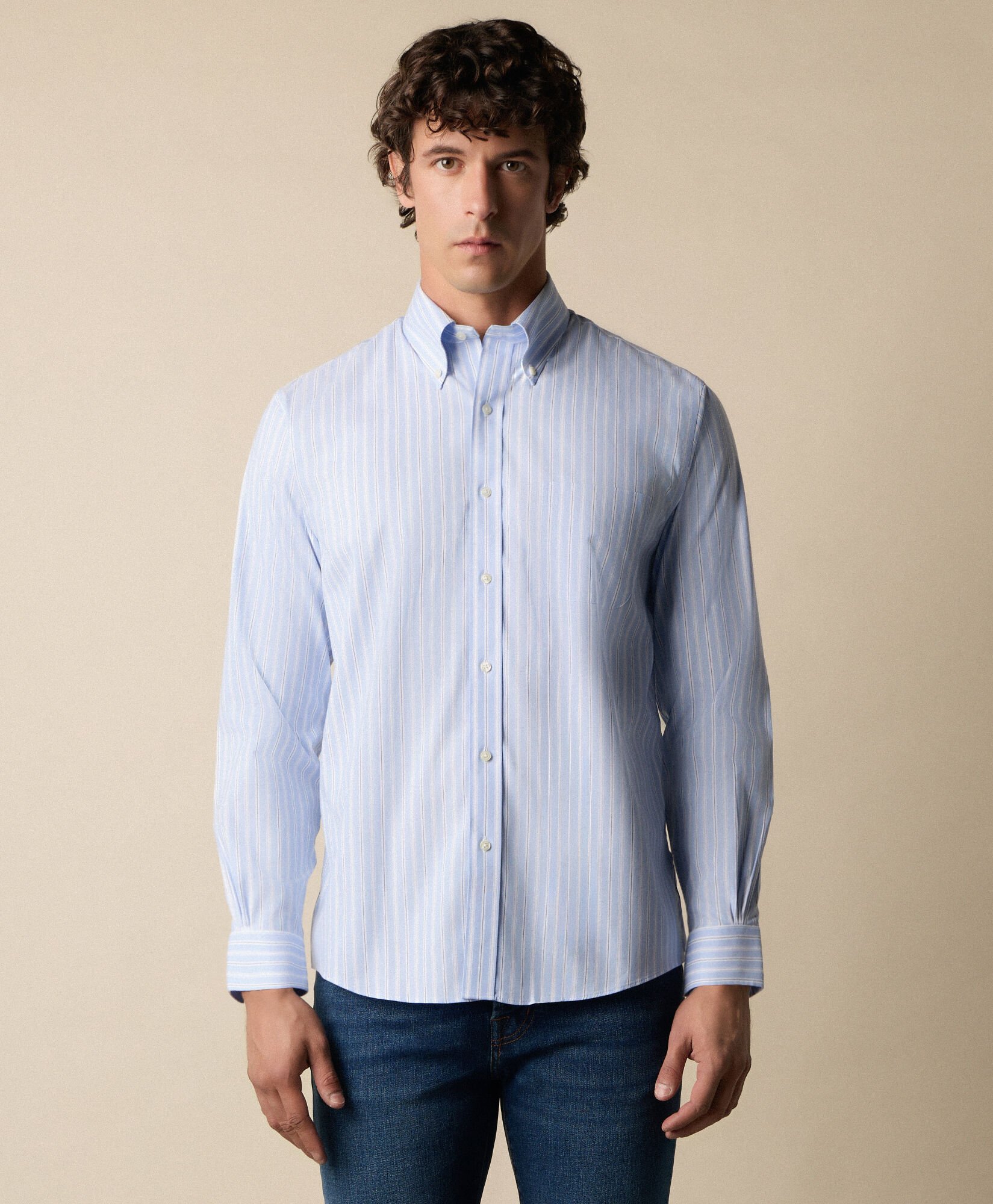 Camicia Regular Fit Non-Iron in Oxford Pinpoint con Collo Button-Down