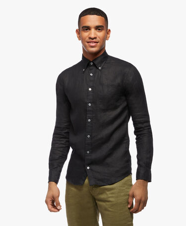 Brooks Brothers Slim Fit Leinenhemd mit Button-Down-Kragen Schwarz