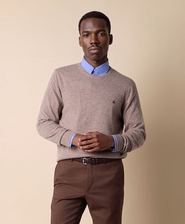 Brooks Brothers Sweter z Okrągłym Dekoltem z Logo Jasny Taupe