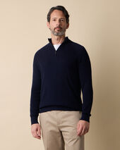 Brooks Brothers Maglia demi-zippée en Coton-cachemire à côtes anglaises Bleu Marine