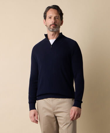 Brooks Brothers Maglia demi-zippée en Coton-cachemire à côtes anglaises Bleu Marine