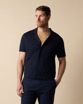 Brooks Brothers Polo Chemise en Maille Coton-Lin Bleu Marine
