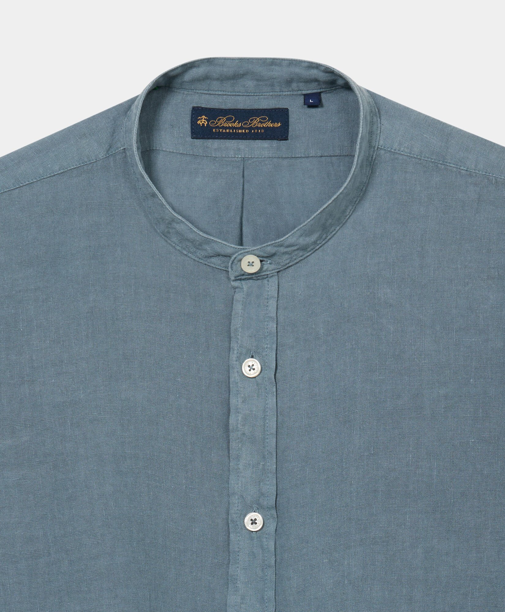 Regular Fit Linen Shirt with Stand Collar