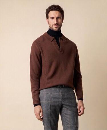 Brooks Brothers Open Collar Lambswool Knit Polo Cocoa