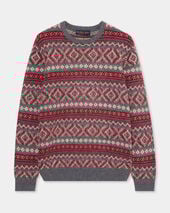 Brooks Brothers Fair Isle Jacquard Lambswool Crewneck Dark Grey