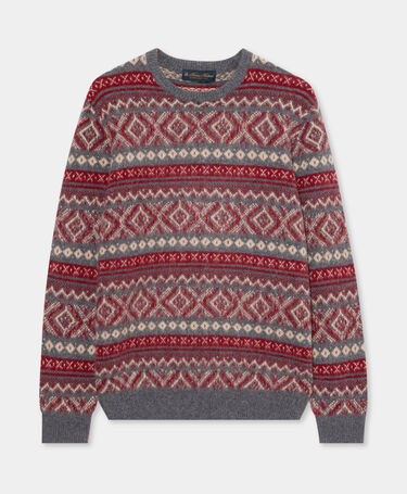 Brooks Brothers Fair Isle Jacquard Lambswool Crewneck Dark Grey