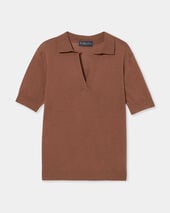 Brooks Brothers Silk Blend Knit Polo with Johnny Collar Brown