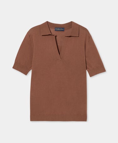 Brooks Brothers Maglia Polo in Misto Seta con Collo Johnny Marrone
