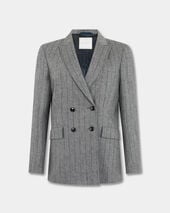 Brooks Brothers Zweireihiger Blazer aus Wolle mit Nadelstreifen Silber