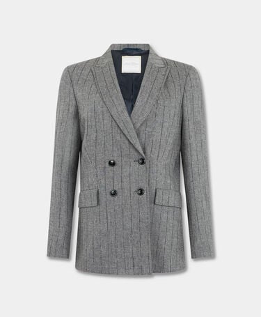 Brooks Brothers Zweireihiger Blazer aus Wolle mit Nadelstreifen Silber