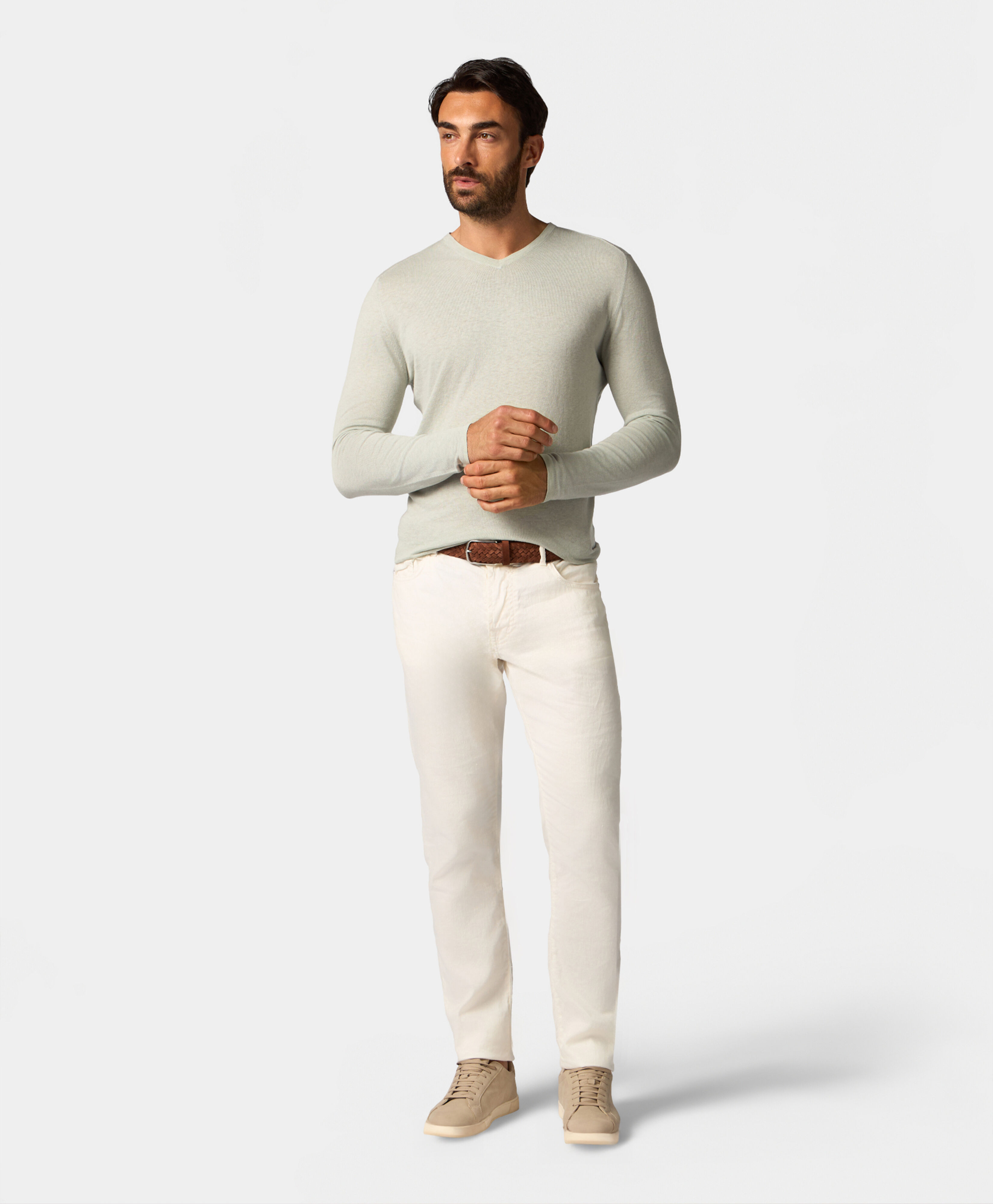 Organic Cotton-Linen V-Neck Sweater