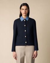 Brooks Brothers Collarless Gold Buttons Wool Jacket Navy