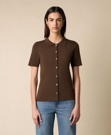 Brooks Brothers Polo Cardigan en Maille Côtelée Marron