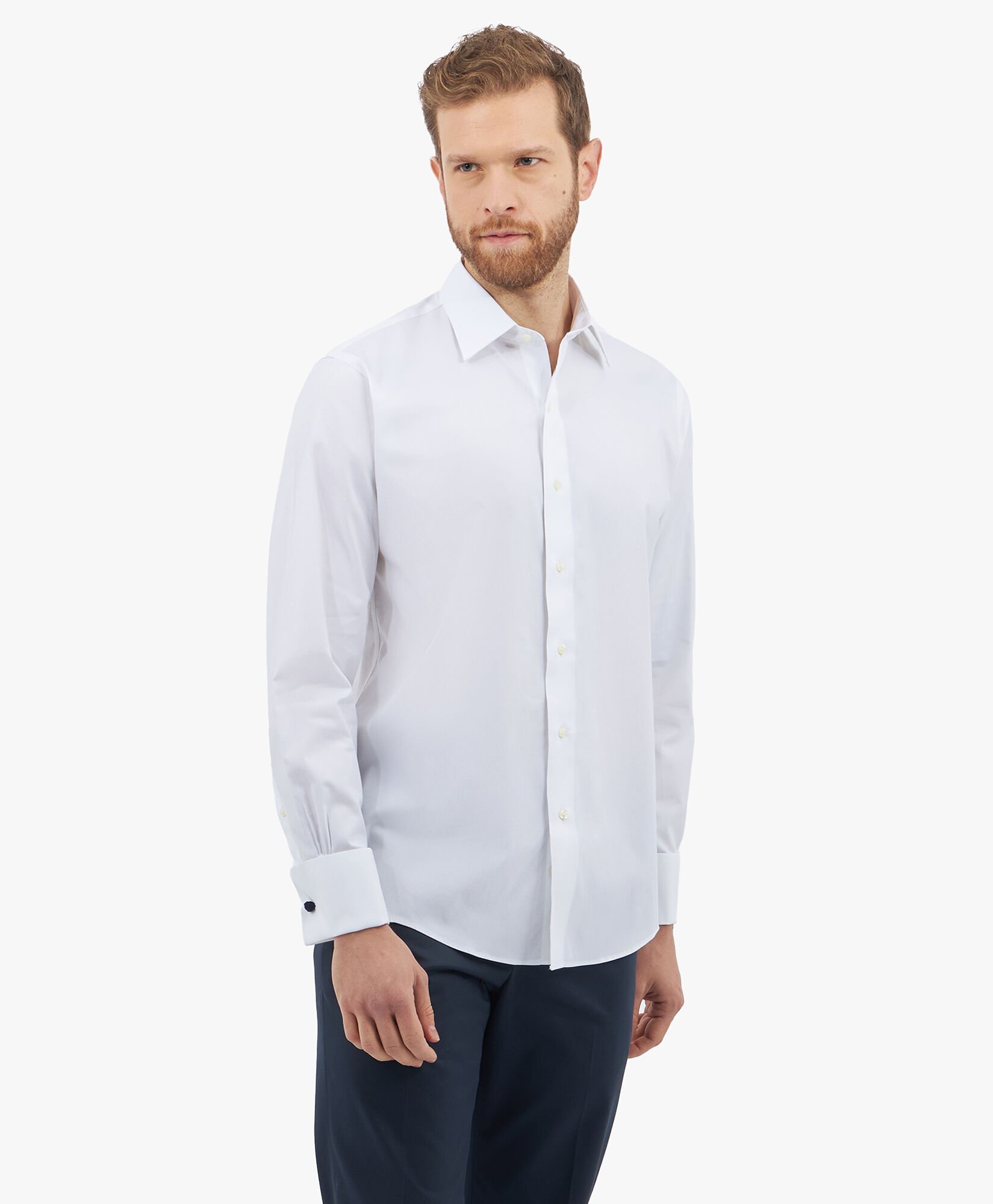 Regular Fit Non-Iron Stretch Cotton Shirt with Ainsley Collar