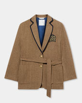 Brooks Brothers Cardigan-Blazer Herringbone con Bottoni Dorati Marrone Chiaro