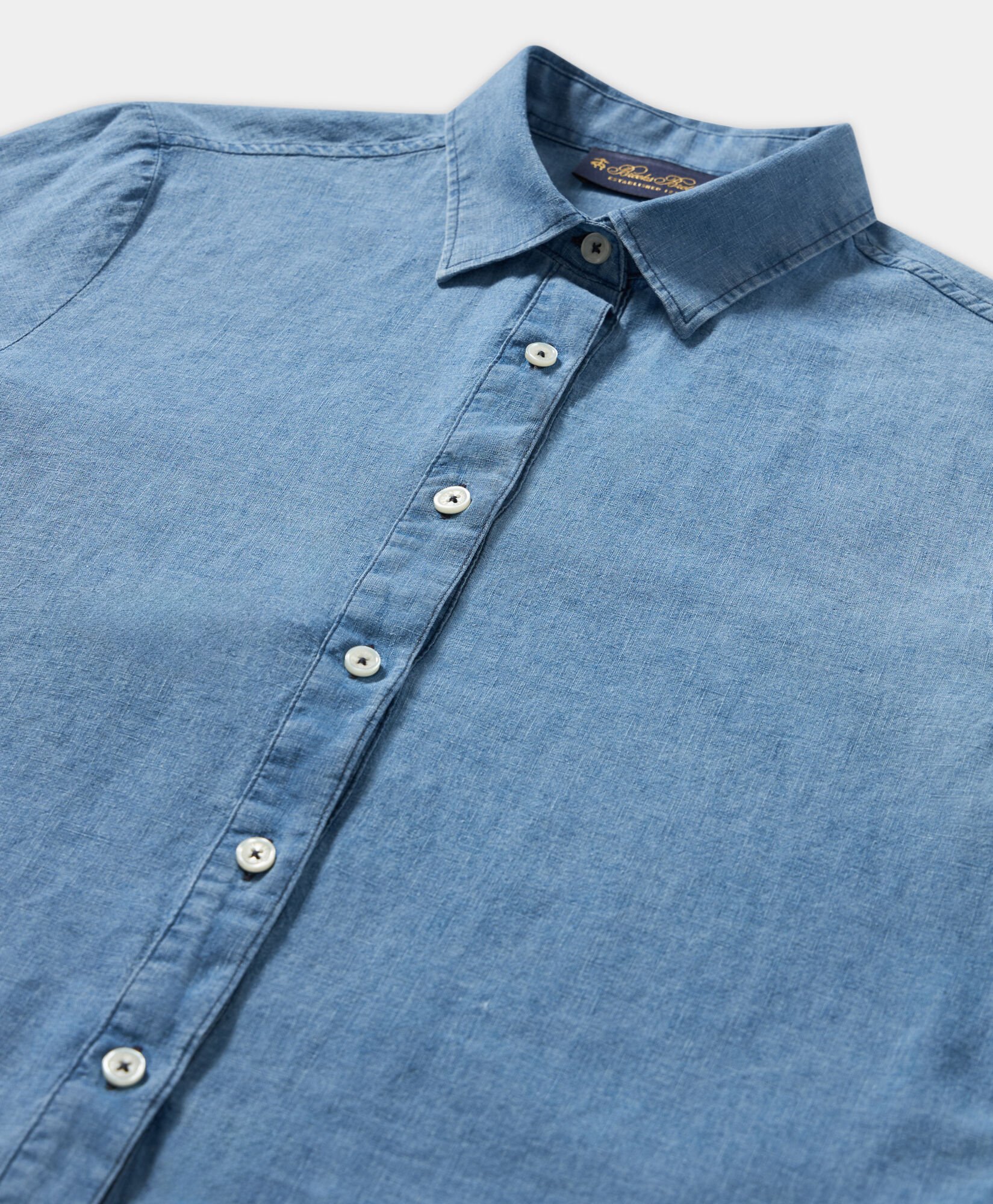 Regular Fit Chambray Cotton Linen Balloon-Sleeve Shirt