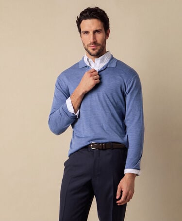 Brooks Brothers Merino Wool Knit Polo Steel Blue