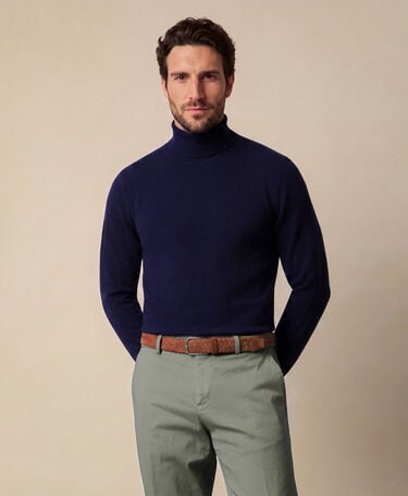 Brooks Brothers Rollkragenpullover aus Lammwolle mit Logo Marineblau