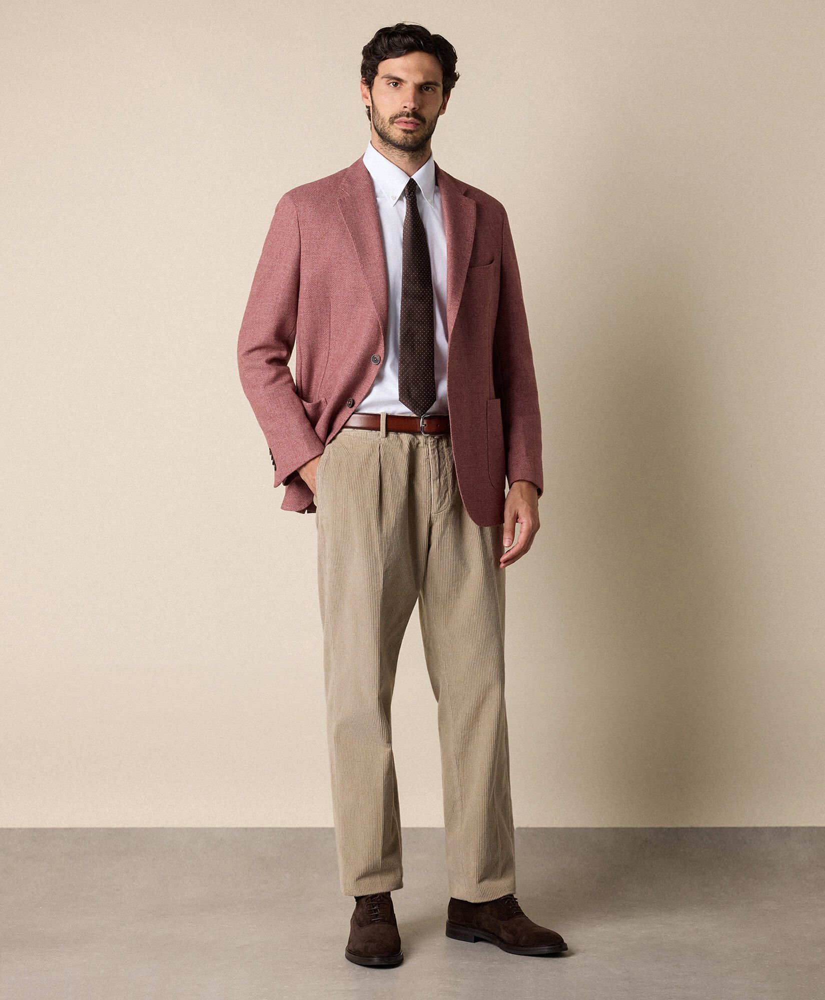 One-Pleat Cotton Corduroy Chino