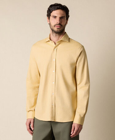 Brooks Brothers Camicia Slim Fit in Flanella di Cotone Melange con Collo Spread Ocra