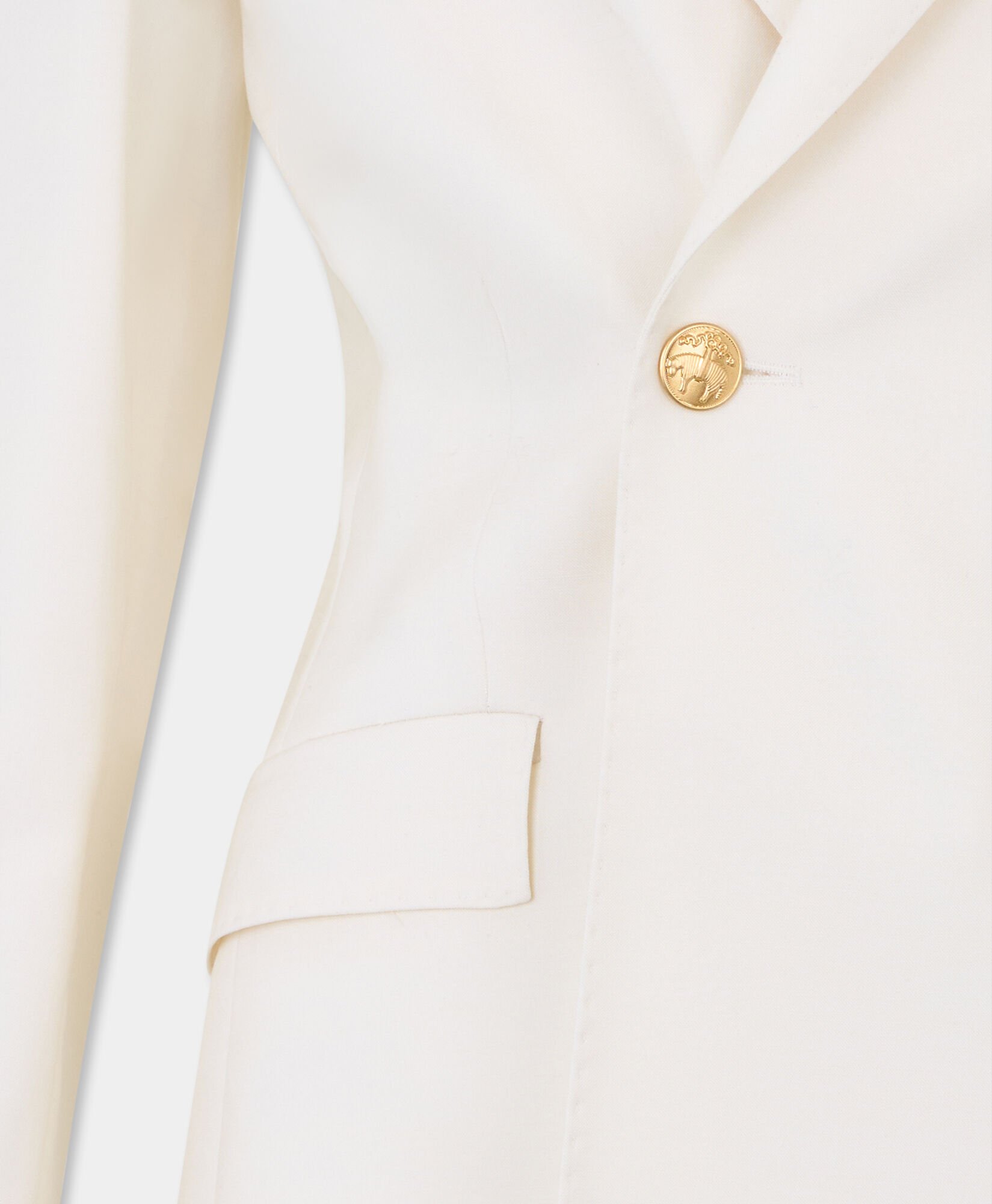 Double Breasted Wool Blend Blazer with Gold Buttons