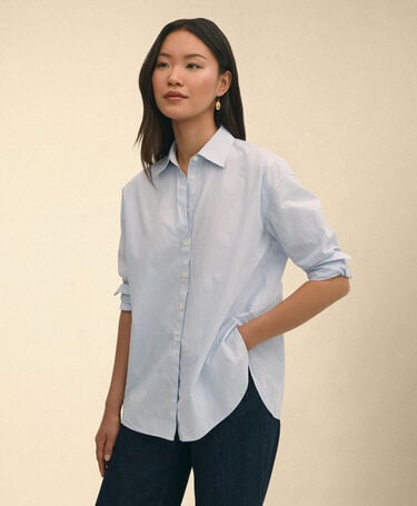 Brooks Brothers Blusa in Popeline di Cotone Oversize Blu