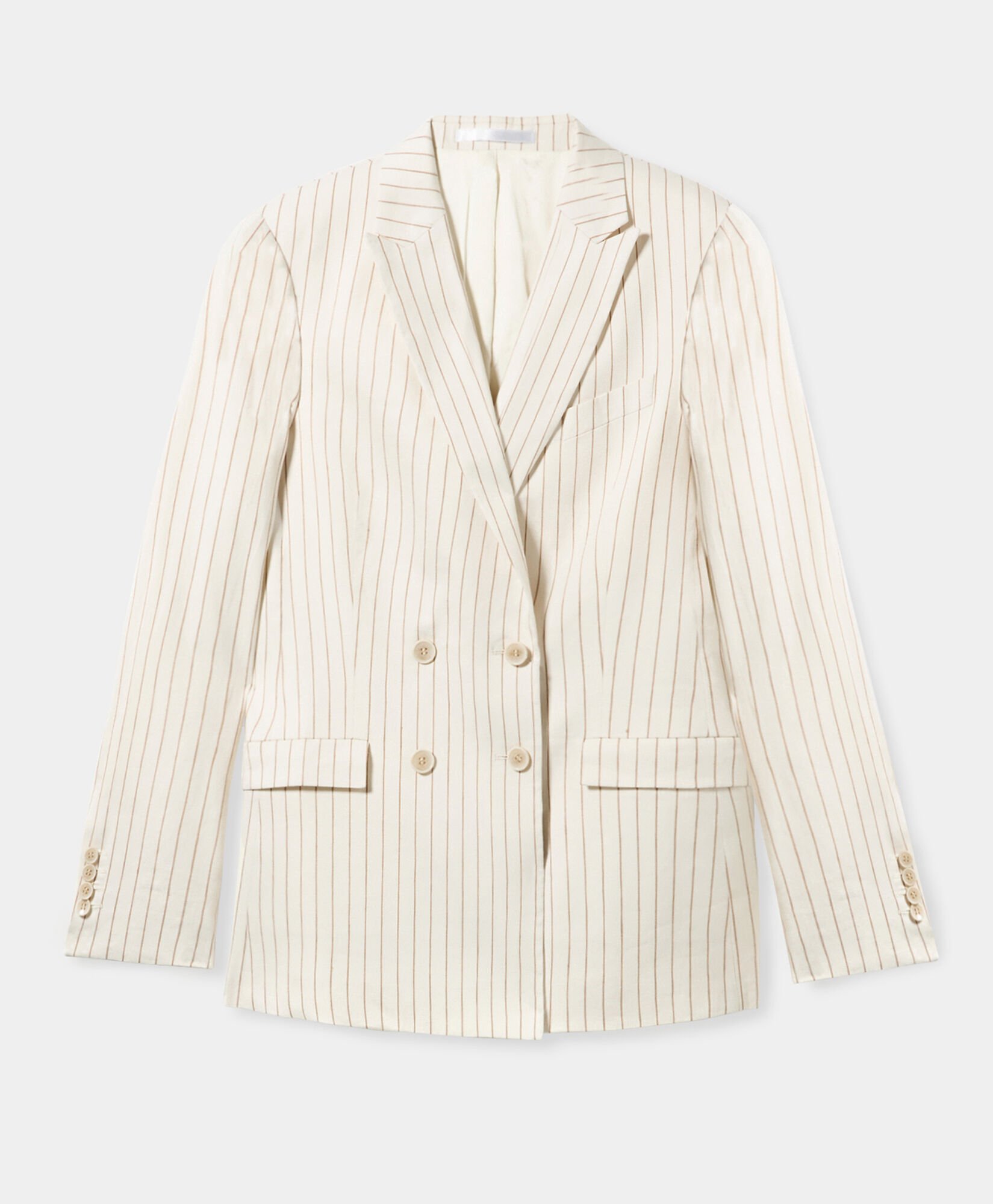 Pinstripe Leinenmischung Doppelseitiger Blazer