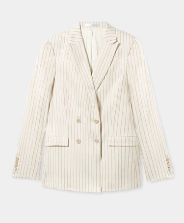 Brooks Brothers Pinstripe Leinenmischung Doppelseitiger Blazer Weiß