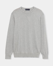 Brooks Brothers Striped Cotton-Silk-Linen Crewneck Grey