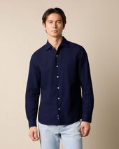 Brooks Brothers Slim Fit Seersucker Shirt with Open Collar Navy