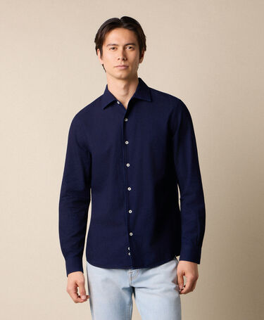 Brooks Brothers Slim Fit Seersucker Shirt with Open Collar Navy
