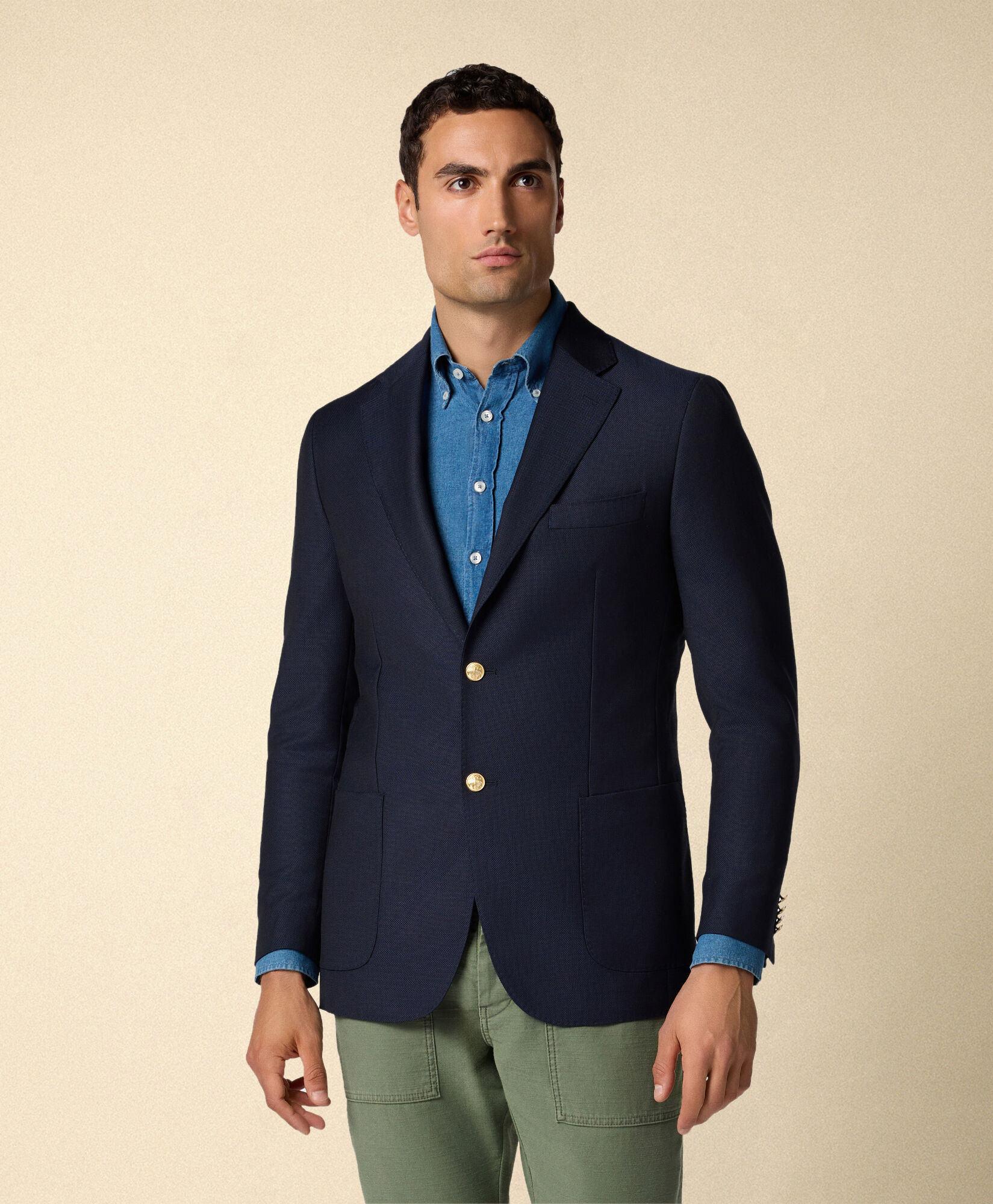Hopsack Blazer with Gold Buttons in Navy for Men | Brooks Brothers® EU