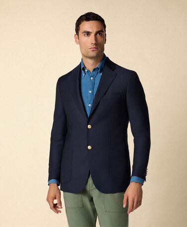 Brooks Brothers Hopsack Blazer with Gold Buttons Navy