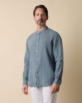 Brooks Brothers Chemise Regular Fit en Lin avec col mao Pétrole