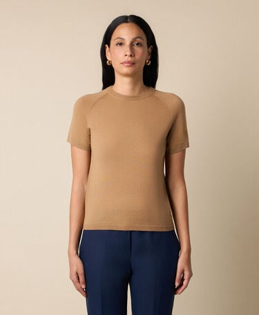 Brooks Brothers Short-Sleeved Merino Wool Crewneck Camel