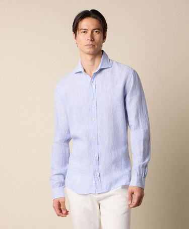 Brooks Brothers Slim Fit Linen Shirt with Spread Collar Blue